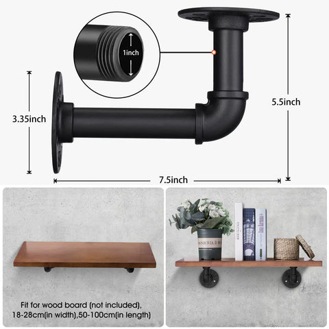 Vintage Black Iron Pipe Shelf Brackets 12 Pack Wall Mount Shelving for Rustic Home Decor, bracket dimensions and shelving styles