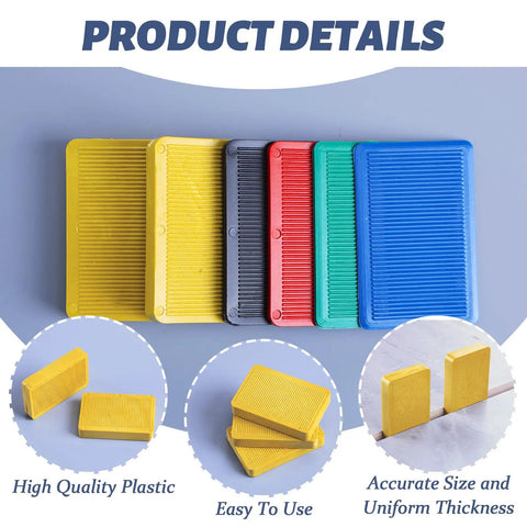 Top Notch Plastic Leveling Shims 300 Pack No Sweat Setup For Tile Floors And Cabinet Adjustment Multi Thickness Wedges adjustable plastic shims in assorted colors