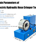 Portable Electric Hydraulic Hose Crimper Machine With 8 Heavy Duty Die Sets 110V Corded Power and Slick Micrometer Dial, 38cm tall.