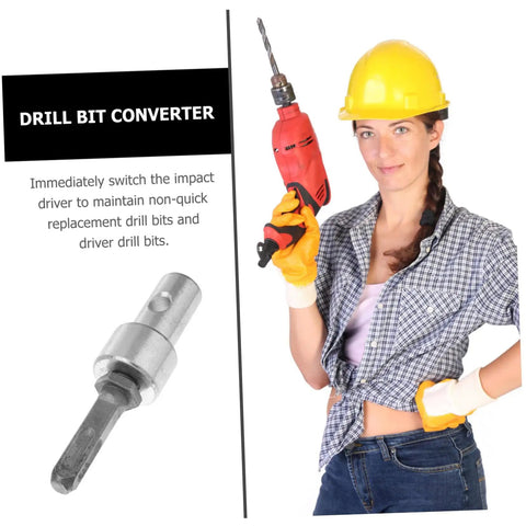 Woman holding a drill and Garden Auger Drill Bit Adapter for Power Drill and Impact Driver Conversion Tool Extends Reach for Earth Auger Connection.