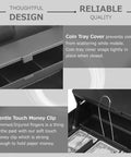 Lockable Cash Box With Coin Tray Durable Metal Money Box showing coin tray cover and money clip inside