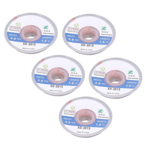 Pro Grade Solder Wick Desoldering Braid 5 Pack No Clean Copper For PCB Repair And BGA Rework 3mm Width 1.5m Length High Efficiency Solder Removal For Easy PCB Solder Cleanup five reels