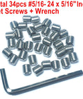 34 Piece 5/16-24 Stainless Steel Hex Socket Set Screws With Allen Wrench, 304 Grade Grub Screws With Hex Head, 5/16 Inch Length