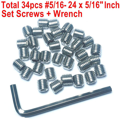 34 Piece 5/16-24 Stainless Steel Hex Socket Set Screws With Allen Wrench, 304 Grade Grub Screws With Hex Head, 5/16 Inch Length