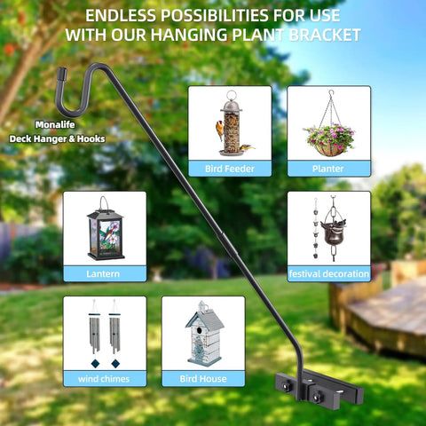 Railing Mount Deck Hook Heavy Duty Shepherds Bracket For Outdoor Plant Hangers And Bird Feeders 360 Degree Rotating Pole