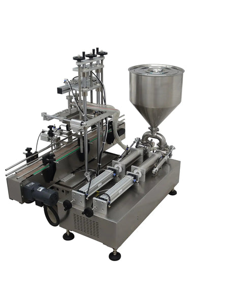 Heavy Duty Double Head Automatic Paste Filler Smooth Operator Sauce And Syrup Filling System With Conveyor Belt 100 To 1000 Ml Capacity showing stainless steel design.