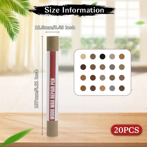 20 Color Wood Filler Sticks Kit For Quick DIY Furniture Scratch Repair And Touch Up Wax Crayons For Cabinets Tables Doors Floors And Hardwood Surfaces Technicolor Series shown in size information with color chart