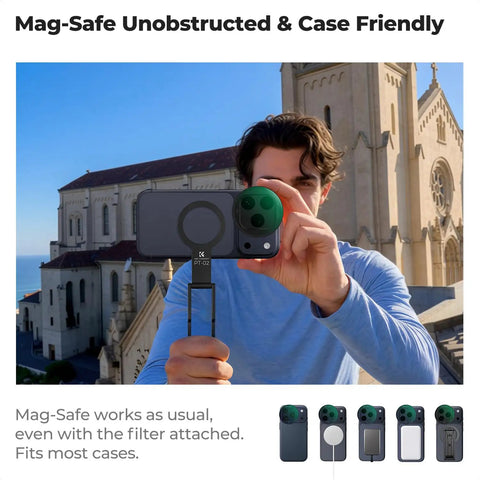 Person using Slick Snap On CPL Filter For iPhone 17 Pro Max And 17 Pro Ultra Lightweight 9.5g Polarizing Lens outdoors