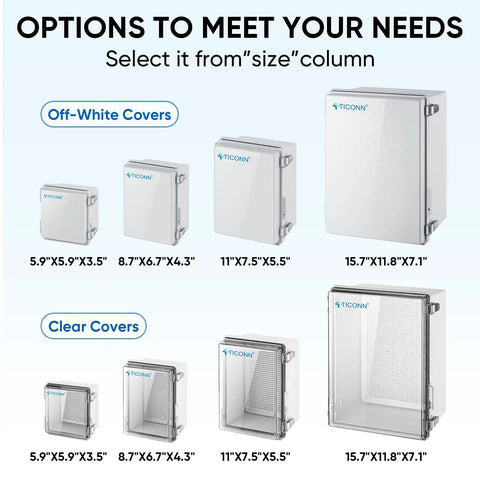 Outdoor Waterproof Electrical Box IP67 Junction Enclosure Made From ABS Plastic With Hinged Cover options in various sizes