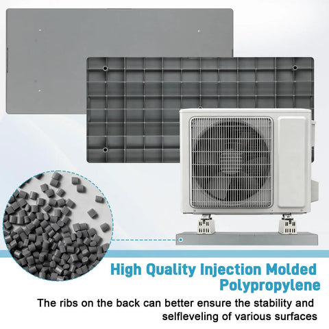 Anti Vibration Mini Split Condenser Pad With Floor Mount Base Kit For Outdoor Setup Or Indoor Install, 38 By 18 By 3 Inch Pad Fits 9000 To 36000 BTU Ductless Systems, Heavy Duty Polypropylene AC Pad For Heat Pumps And Exterior Mounting