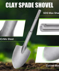 SDS Max Shank 40Cr Steel Clay Spade Demolition Jack Hammer Bit 16.1 Inch with curved blade and 40CrMo steel material.