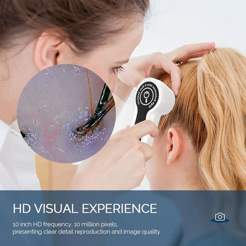 Person using 11 Inch HD Scalp Analysis Machine With 50x And 200x Lenses Digital Scalp Microscope for hair analysis