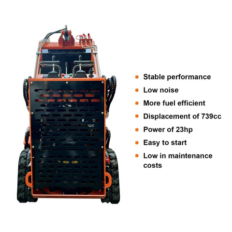Back view of Compact Track Loader With 43.8 Inch Bucket, Stand On Skid Steer, 23HP Hydraulic Drive, 840 Lb Lift, 3600 RPM, Rugged Mini Skid Steer