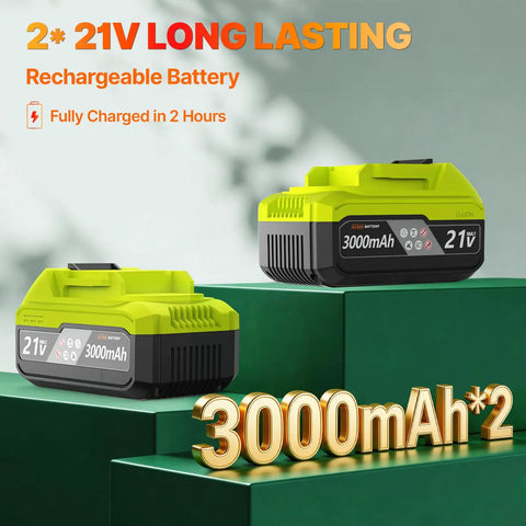 Two 21V 3000mAh rechargeable batteries for Cordless 20 Inch Brushless Hedge Trimmer With 2x3.0Ah Battery
