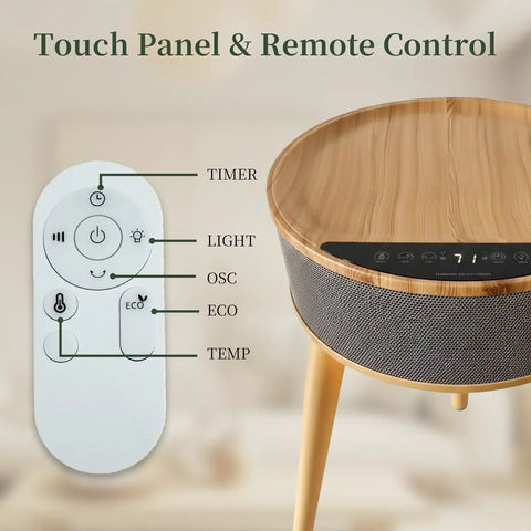 Fast 1500W PTC Ceramic Space Heater With Side Table Design showing control panel with remote features