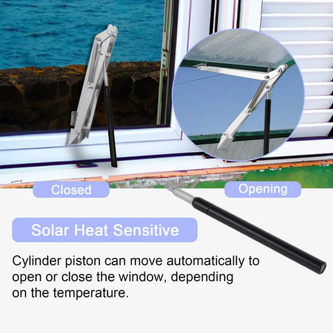 Dual Spring Automatic Greenhouse Window Opener Kit For Roof Vents With Solar Heat Sensitive Actuation shown in open position