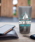 Sailboat Coastal Stainless Steel Insulated Tumbler For Crew And Sailing Folks Keeps Drinks Hot Or Cold With Double Wall Vacuum Perfect For Regattas Club Events Cruises And Weekend Sails beside phone and keys