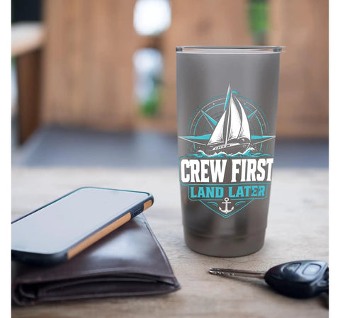 Sailboat Coastal Stainless Steel Insulated Tumbler For Crew And Sailing Folks Keeps Drinks Hot Or Cold With Double Wall Vacuum Perfect For Regattas Club Events Cruises And Weekend Sails beside phone and keys