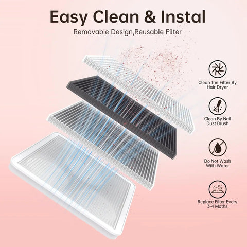 Heavy Duty Cordless Nail Dust Collector With Beast Mode 19500 Rpm Suction For Gel And Acrylic Files Portable Battery Powered Manicure Dust Cleaner Tool filter components and maintenance instructions