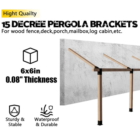 Two Pack 15 Degree L Shaped Pergola Brackets For 6x6 Beams Indoor Outdoor Wood Slant Roof Brackets Beefy 14 Gauge Steel Matte Black Weather Resistant For Pavilion Porch Deck Cabin
