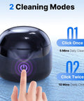 Ultrasonic Retainer Cleaner 45 KHz Deep Clean All In One Machine For Dentures Night Guards Braces Toothbrush Heads And Jewelry With 4 UV Lamps Odor Busting Dual Cleaning Modes Gloss Black Finish, two modes button view