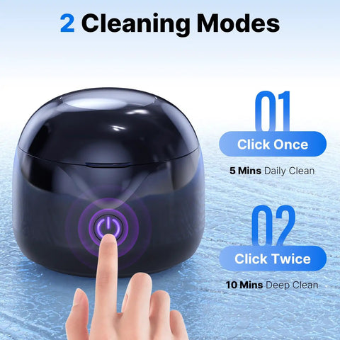 Ultrasonic Retainer Cleaner 45 KHz Deep Clean All In One Machine For Dentures Night Guards Braces Toothbrush Heads And Jewelry With 4 UV Lamps Odor Busting Dual Cleaning Modes Gloss Black Finish, two modes button view