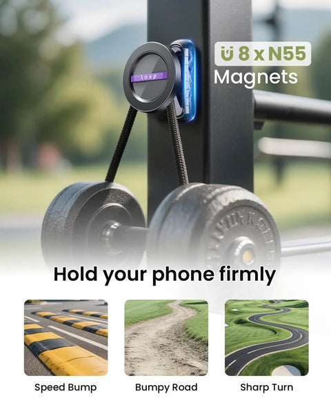 Magnetic Golf Cart Phone Holder With 360 Degree Rotation Fits EZGO Club Car Yamaha Golf Carts attached to iron strut showing magnet strength