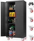 71 Inch Tall Lockable Garage Storage Cabinet On Wheels With Four Adjustable Shelves Beefy Heavy Duty Steel Construction For Home Shop Or Warehouse Scratch Resistant Powder Coated Finish Easy Roll Casters Locking Latch, open view