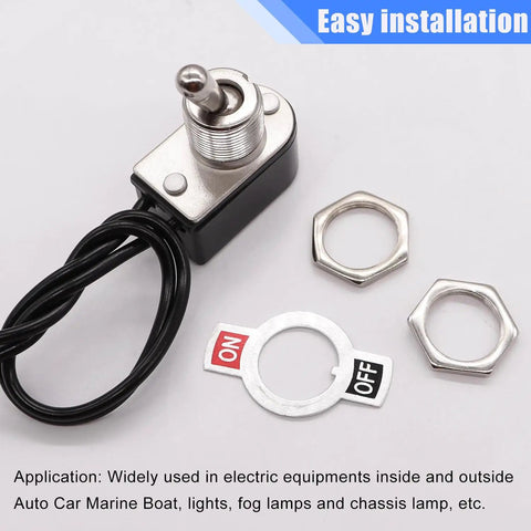 Two Pack SPST Toggle Switches Latching On Off Two Position Rocker Arm 6A AC125V And 10A DC12V With Beefy Wire Leads