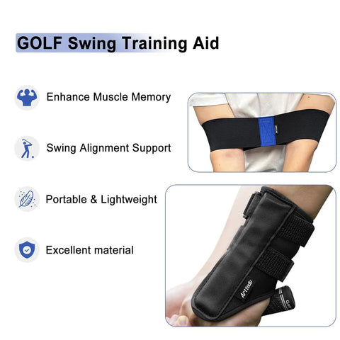 Golf Swing Training Kit With Wrist Stabilizer And Arm Band 2-In-1 Swing Corrector to improve wrist angle and build muscle memory