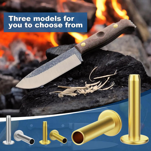 Brass Knife Making Handy Handle Pins Five Sixteenth Inch Head Five Eighth Inch Shaft Rivets For Cutlery 12 Sets with a knife and fire