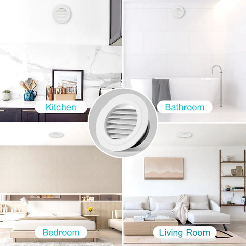 Six Inch Soffit Vent Cover Round ABS Louver With Built In Screen for attic, bathroom, garage, dryer duct ventilation installed in rooms