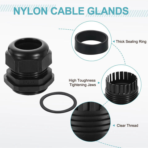 Two Pack PG36 Nylon Cable Glands Waterproof Cord Grip Connector With Washers Gaskets And Locknuts For Junction Box