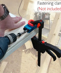 One Hand Aluminum 15 Degree Woodworking Angle Drill Guide Pocket Hole Jig Kit for DIY Carpentry in use with clamp and drill