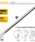 Grease Gun Accessory Kit Built Tough With Eighteen Inch Resin Spring Flex Hose No Kink One Normal Coupler One Eighth NPT Threads Ten Thousand PSI Max Heavy Duty Pro Grade Components For Pros