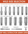 Deep Well Bolt Extractor Set Beefy Sixteen Piece Three Eighths Inch Deep Socket Tools displayed with various sizes and adapters