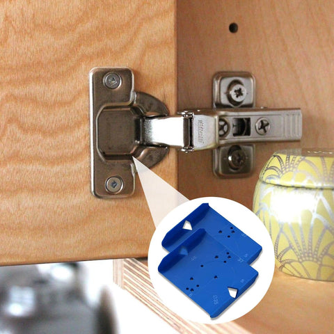 Dual size concealed hinge jig supports 35mm and 40mm hinges, delivering precise alignment and fast, clean cabinet door installs.