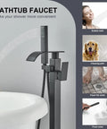 Matte Black Free Standing Tub Faucet With Hand Shower Floor Mounted Brass Tub Filler For Modern Bathrooms