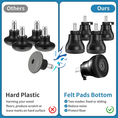 Silent Stationary Chair Feet For Office Seats Durable Rubber Glides Smooth Floor Saving Caster Upgrade with felt pads for noise reduction.