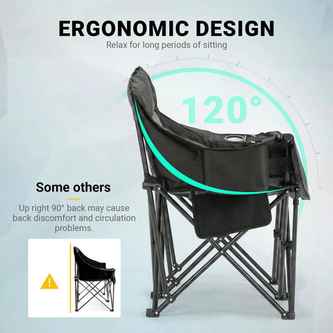 Side view of Oversized Double Camping Chair With Portable Folding Frame And Built In Cooler Bag For Two, showing ergonomic design.