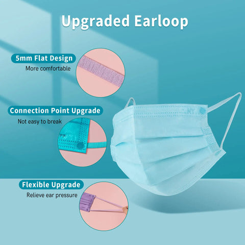 4 Layer Individually Wrapped Disposable Face Masks 50 Pcs Rainbow Color With 5mm Wide Earloops for Comfortable Fit