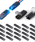 Heavy Duty Double Wire Plug Connectors 20 Pack With Secure Snap Locking Buckles 18 To 16 Awg For Auto And Home Wiring showing connectors and pieces.
