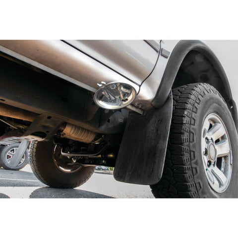 Round Magnetic Parts Tray With Heavy Duty Magnet Stainless Steel Workbench Organizer attached under a vehicle.