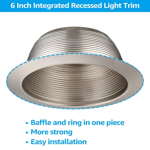 6 Inch Integrated Can Light Trim One Piece Baffle In Full Metal, Fits Halo Juno Remodel Recessed Cans, Satin Nickel Finish