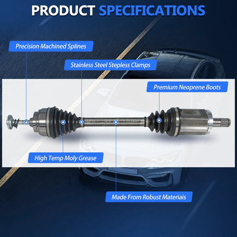 Heavy Duty Front CV Axle Shaft Assembly For Kia Optima 2011 2014 2015 L4 2.4L with specifications highlighted