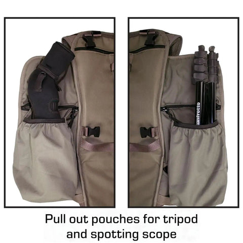 Full Curl Combo Stone Day Pack With Game Hauling Frame, 2000 Cubic Inch Capacity showing pull-out pouches for gear
