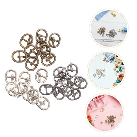 Mini Alloy Belt Buckles Set For Doll Clothes And Tiny Belts, 150 Pcs Small Single Prong Fasteners In Silver Gunmetal And Antique Bronze