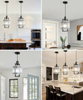 Next Level 2 Pack Matte Black Pendant Lights With Textured Water Ripple Glass For Kitchen Island And Dining Room square fixtures in various modern settings.