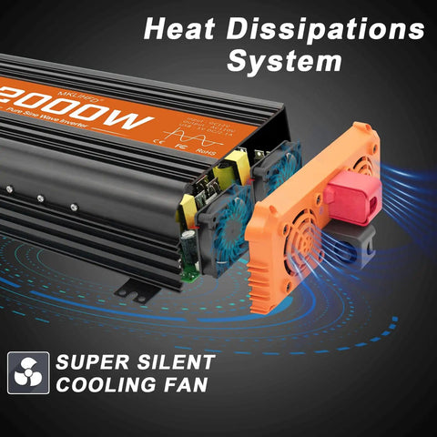2000 Watt Pure Sine Wave Car Inverter 12V DC To 120V AC With 4000 Watt Peak Power heat dissipation system view