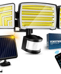 Lit Solar Motion Sensor Flood Lights Outdoor 4000LM With 4 Lighting Modes Remote Control IP65 and solar panel